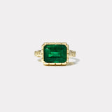 4.17ct E/W Emerald Cut Emerald Heirloom Bezel Ring