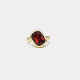 4.39ct Tilted Step-cut Cushion Garnet Heirloom Bezel Ring