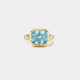 4.5ct Emerald Cut Aquamarine Heirloom Bezel Ring