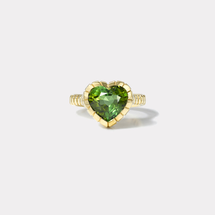 One of a kind 5.01ct Heart Green Tourmaline Heirloom Bezel Ring