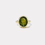 7.27ct Oval Green Tourmaline Heirloom Bezel Ring