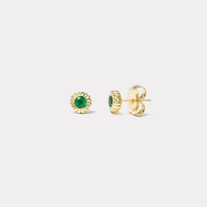 .4ct Round Emerald Heirloom Bezel Stud Earrings