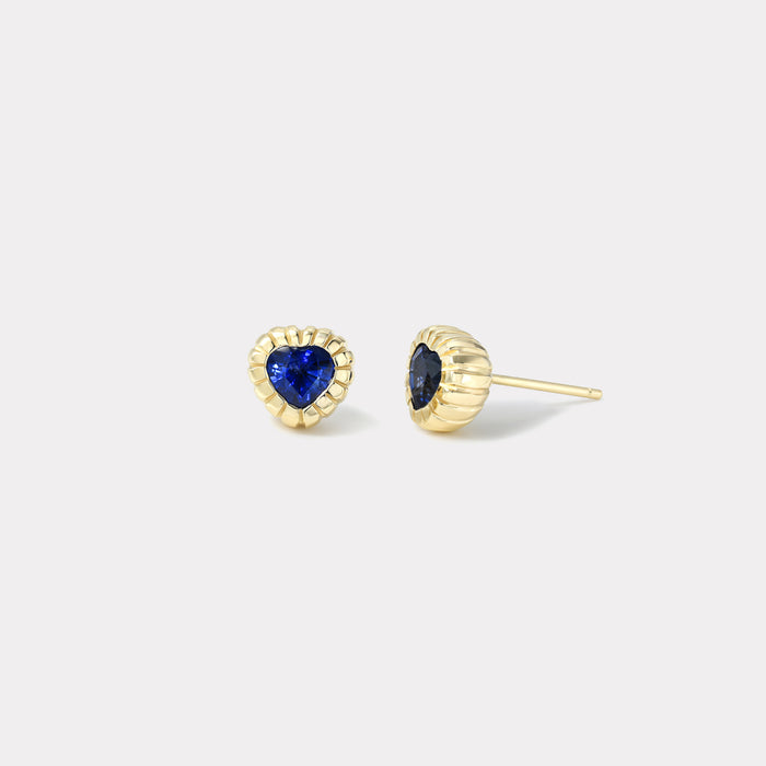 2.09ct Heart Blue Sapphire Heirloom Bezel Stud Earrings