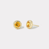 2.9ct Round Orange Sapphire Heirloom Bezel Stud Earrings