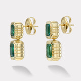 6.32ct Double Stone Emerald Heirloom Bezel Stud Earrings