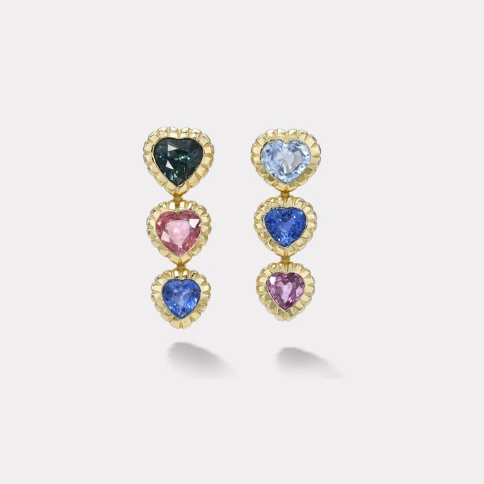 8.63ct Mixed Sapphire Hearts Heirloom Bezel Stud Earrings