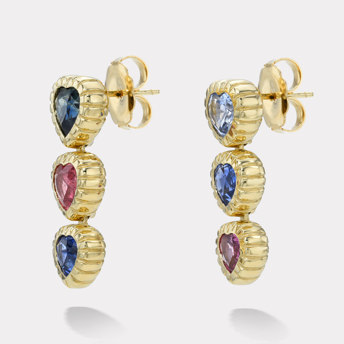8.63ct Mixed Sapphire Hearts Heirloom Bezel Stud Earrings