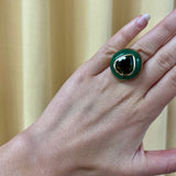 Classic Lollipop Ring - 7ct Pear Olive Green Tourmaline in Hand Carved Nephrite Jade