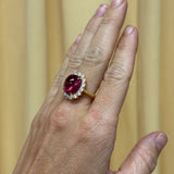14ct Oval Pink Tourmaline Cabochon Diamond Heirloom Bezel Ring