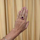 14ct Oval Pink Tourmaline Cabochon Diamond Heirloom Bezel Ring