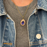 8.46ct Pear Tanzanite in Petrified Wood Lollipop Pendant