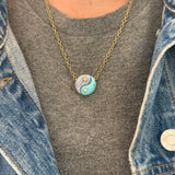Blue Lace Agate and Turquoise Double Stone Yin Yang Pendant on Handmade Chain