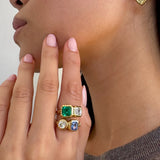 Double Stone 1.17ct GIA Diamond & 1.6ct Emerald Heirloom Bezel Ring