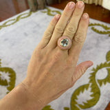 Lollipop Ring - 7.29ct Pear Aquamarine in Hand Carved Pink Opal