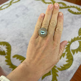 Lollipop Ring - 5ct Aquamarine in Hand Carved Chalcedony