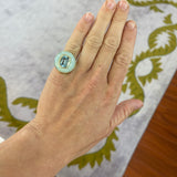 Lollipop Ring - Cushion Aquamarine in Hand Carved Peruvian Opal