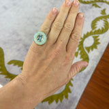 Classic Lollipop Ring - Cushion Aquamarine in Hand Carved Peruvian Opal