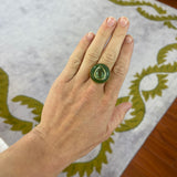 Lollipop Ring - 7.52ct Green Tourmaline in Hand Carved Nephrite Jade