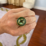 Lollipop Ring - 7.52ct Green Tourmaline in Hand Carved Nephrite Jade