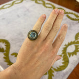 Lollipop Ring - 4.87ct Aquamarine in Hand Carved Labradorite