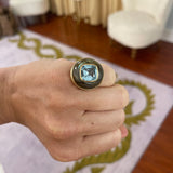 Lollipop Ring - 4.87ct Aquamarine in Hand Carved Labradorite