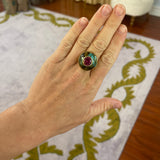 Lollipop Ring -  6.35ct Rhodolite Garnet in Hand Carved Turquoise