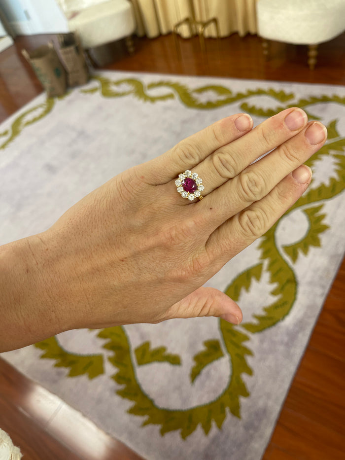 One of a kind 2.79ct Ruby and Diamond Heirloom Bezel Ring