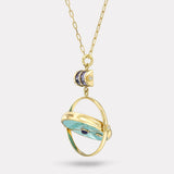 Grandfather Compass Pendant with Turquoise and Tanzanite