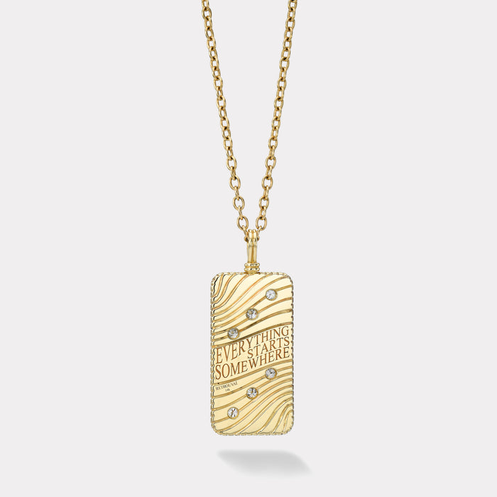 Classic Diamond Domino Necklace with Semiprecious Stone Inlay- White Mother of Pearl