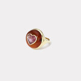 Petite Lollipop Ring - 2.32ct Pink Tourmaline Heart in Hand Carved Carnelian