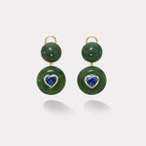 3.06ct Blue Sapphires Hearts in Nephrite Jade Lollipop Earrings