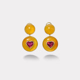 3.9ct Rubellite Hearts in Carnelian Lollipop Earrings