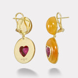 3.9ct Rubellite Hearts in Carnelian Lollipop Earrings