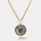 2.37ct Heart Amethyst in Hand Carved Labradorite Lollipop Pendant