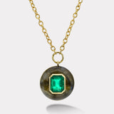 3.28ct Emerald Cut Emerald in Labradorite Lollipop Pendant
