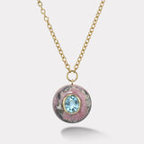 Lollipop Pendant - 3.40ct Round Aquamarine in Hand Carved Rhodochrosite