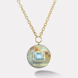 3.63ct Emerald Cut Aquamarine in Hand Carved Blue Onyx Lollipop Pendant