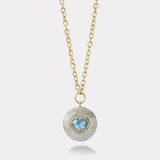 Lollipop Pendant -2.43ct Aquamarine Heart in Hand Carved Petrified Wood