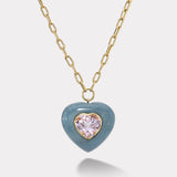 Morganite Heart in Hand Carved Trolleite Lollipop Pendant