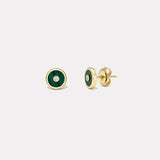 Mini Compass Stud Earrings with Malachite