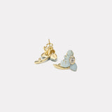 1ct Oval Brilliant Diamonds in Hand Carved Turquoise and Peruvian Opal Flower Earrings