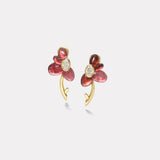 1.05ct Oval Brilliant Diamonds in Hand Carved Rubellite Flower Earrings