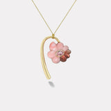 Large Flora Pendant with 2.06ct Light Pink Oval Tourmaline in Hand Carved Pink Opal and Pink Tourmaline