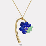 Large Flora Pendant with 1.81ct Cushion Tanzanite in Hand Carved Lapis and Green Turquoise