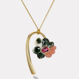 Large Flora Pendant with 2.28ct Cushion Rhodolite Garnet in Hand Carved Ocean Jasper and Guava Quartz