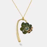 Large Flora Pendant with 2.36ct Cushion Green Tourmaline in Hand Carved Jade and Dendrite