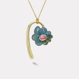 Large Flora Pendant with 2.6ct Oval Padparadscha Sapphire in Blue Aquamarine and Moss Aquamarine