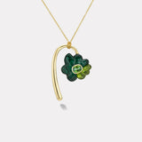 Large Flora Pendant with 2.93ct Oval Green Tourmaline in Hand Carved Malachite and Peridot