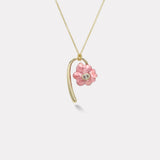 Oval Diamond Petite Flora Necklace with Hand Carved Double Rhodochrosite