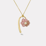 Oval Diamond Petite Flora Necklace with  Hand Carved Pink Opal and Guava Quartz